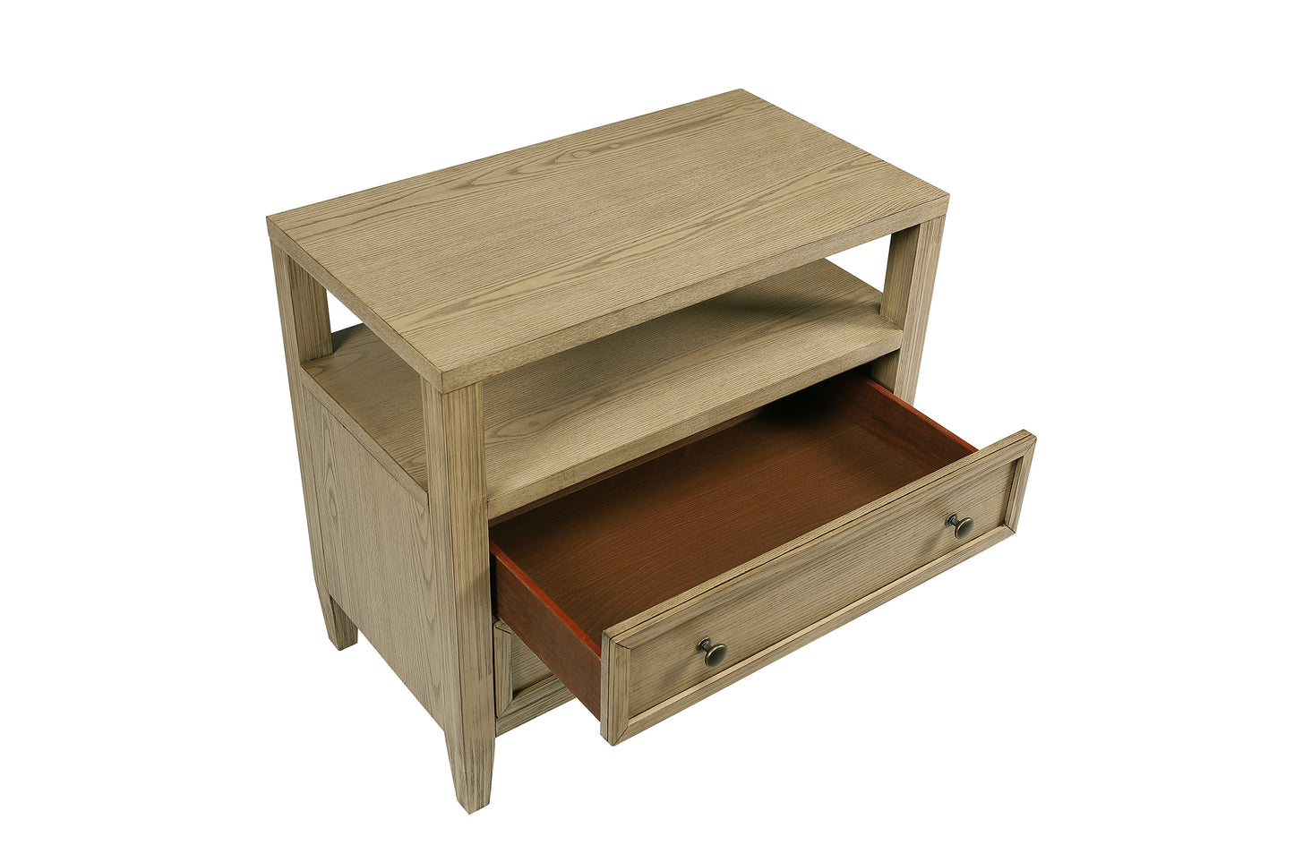 1pc Rustic 2-Drawer Nightstand with Open Shelf Wooden Bedroom Nightstand Tan / Beige Natural