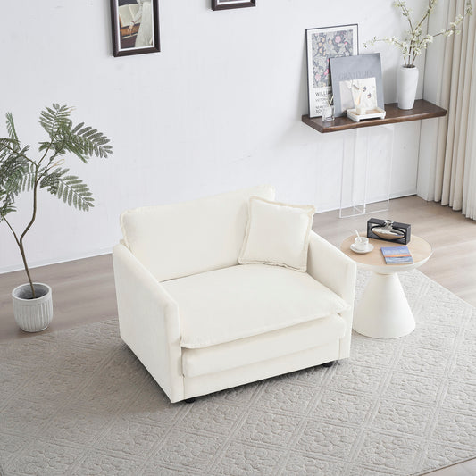 Comfy Deep Chair Upholstered Reading Armchair Living Room Chair White Chenille Fabric , 1 Toss Pillow