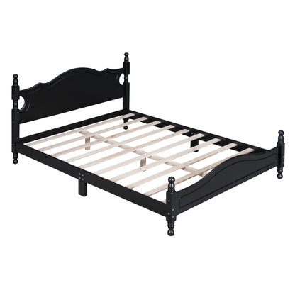 Queen Size Wood Platform Bed Frame,Retro Style Platform Bed with Wooden Slat Support,Black