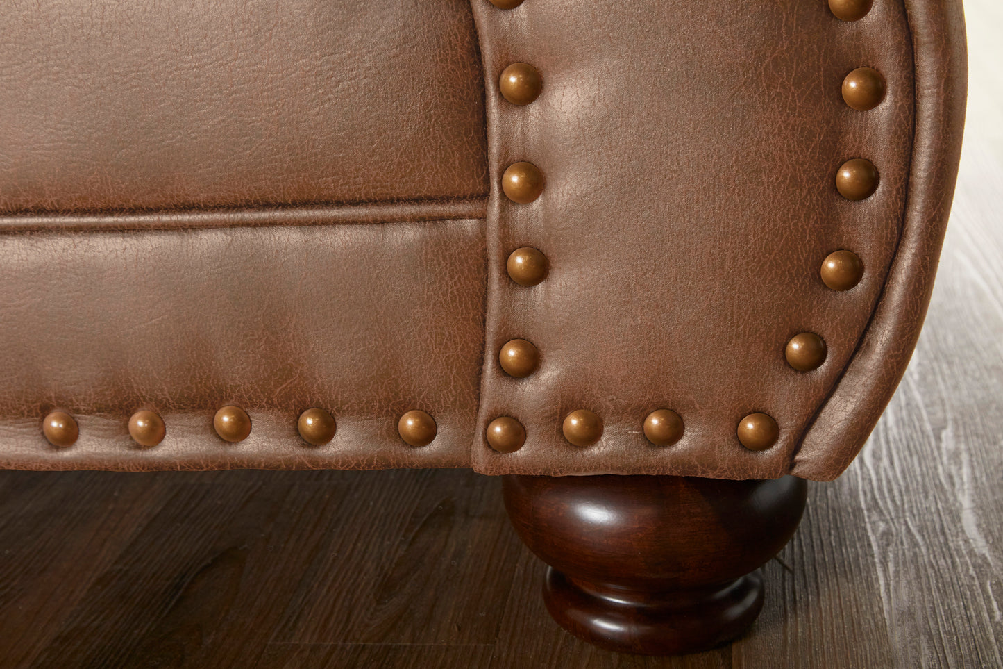 Leinster Faux Leather Sofa with Antique Bronze Nailheads