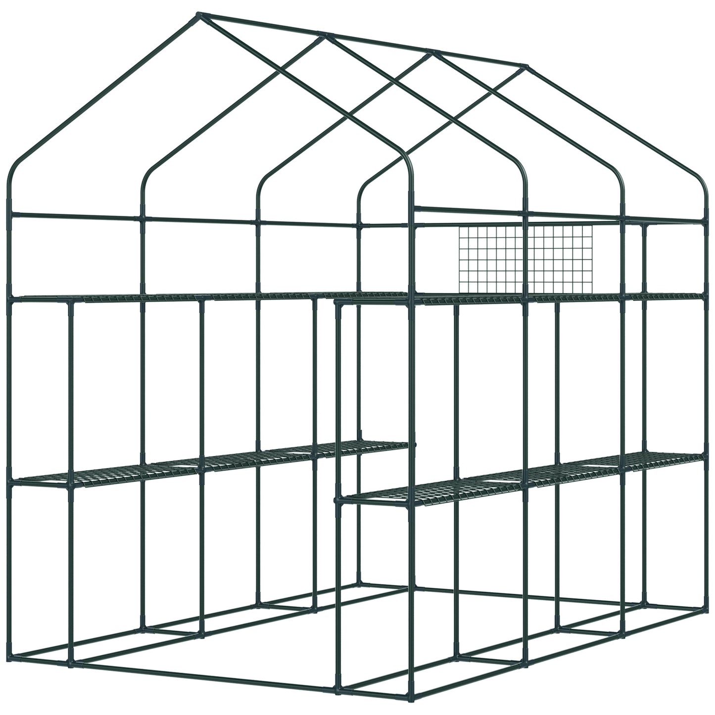 Outsunny 7' x 5' x 6' Walk-in Greenhouse with Mesh Door and Windows, 18 Shelf Hot House with Trellis, Plant Labels, UV protective for Growing Flowers, Herbs, Vegetables, Saplings, Green