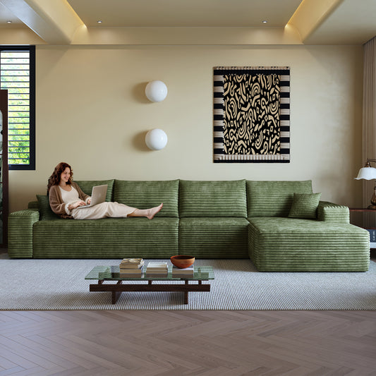 135' Cloud Sectional Couch with L-Shape Chaise,Modern Modular Sofa with Deep Seat, Upholstered Couches for Living Room Bedroom,No Assembly Required, (Plush Corduroy Fabric),Green