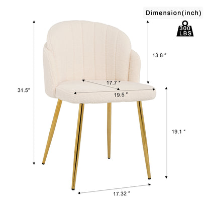 Modern simple teddy fleece dining chair Fabric Upholstered Chairs home bedroom stool back dressing chair gold metal legs(set of 2)