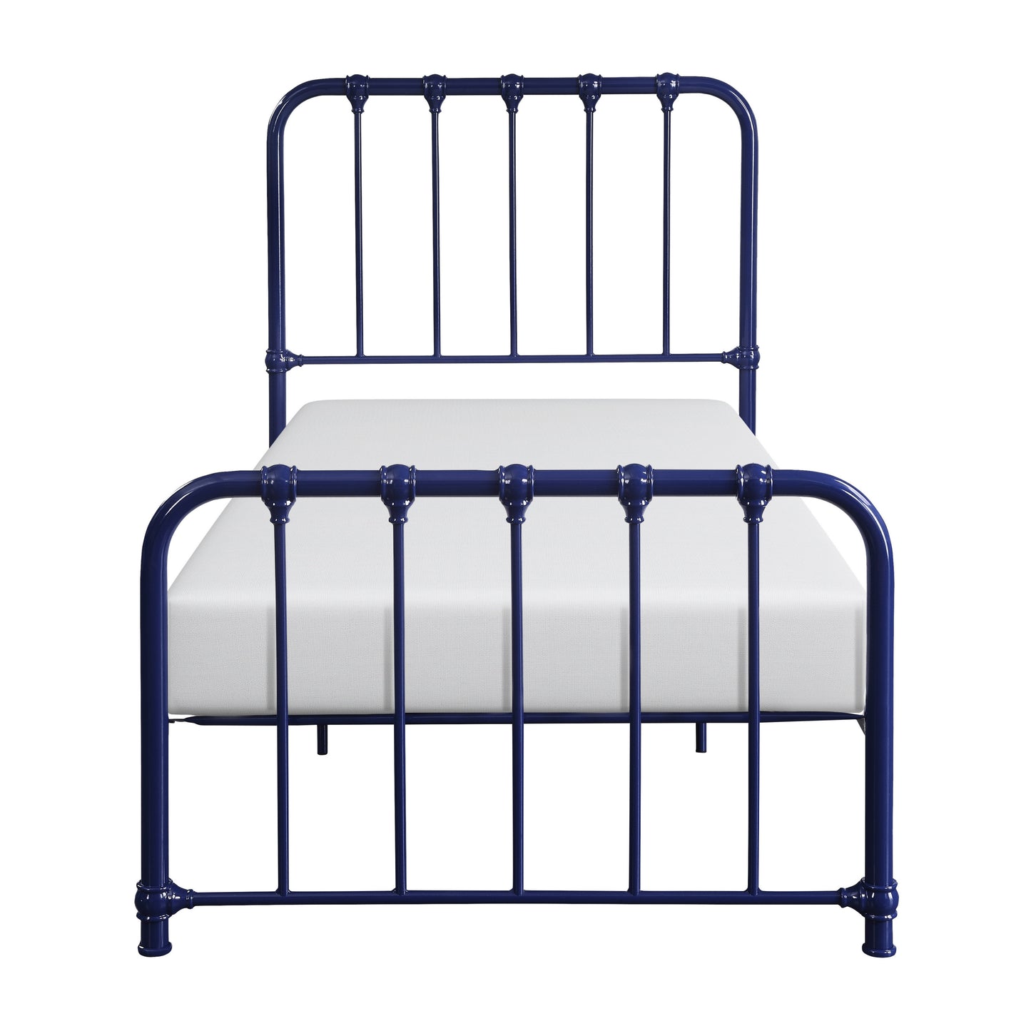 Metal Bed Blue Finish Twin Platform Bed 1pc, Bed in a Box