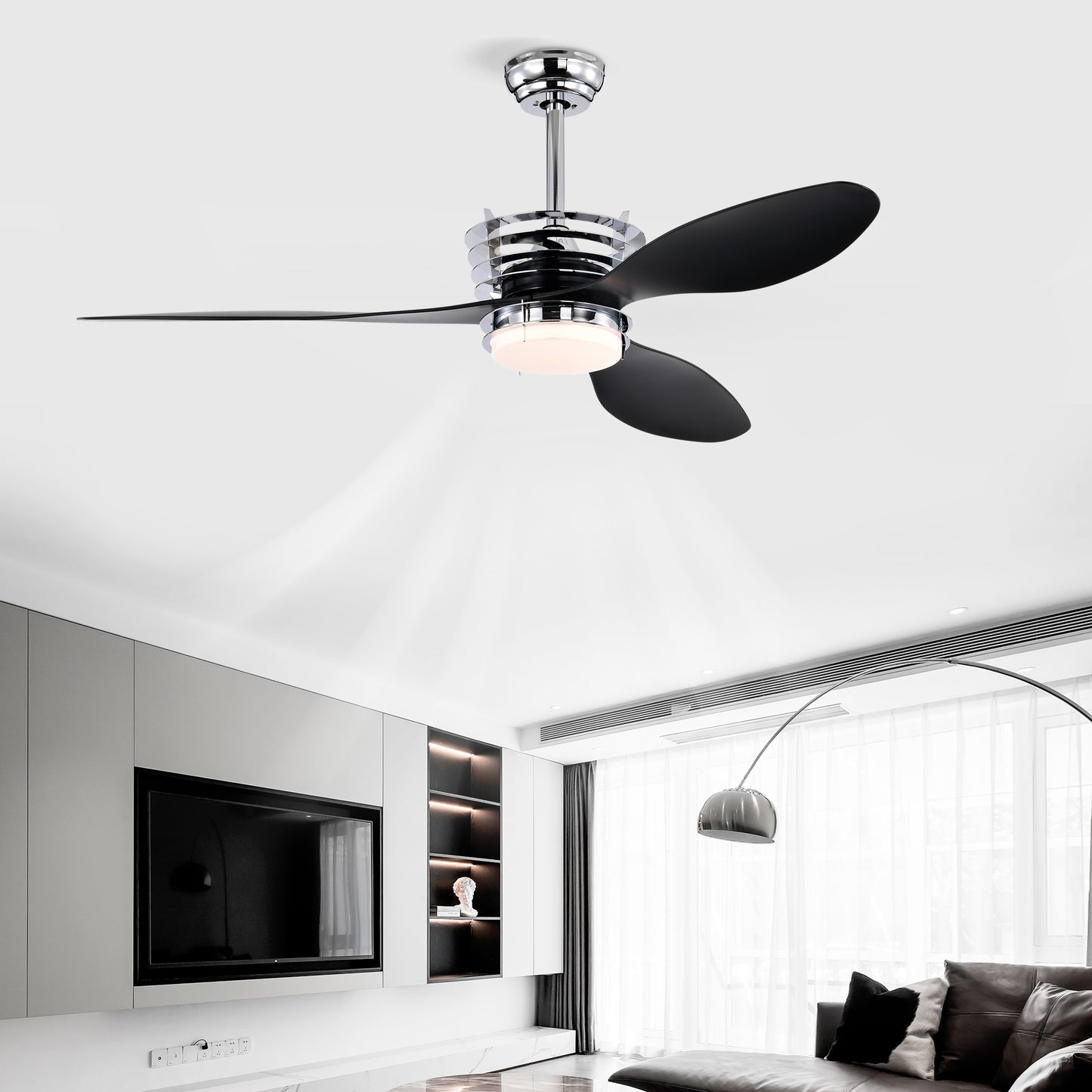 52'' ABS Blades Ceiling Fan with Lights and DC Remote, DC Motor Modern Ceiling Fan with 3 ABS Fan Blades & 2 Down Rods, Indoor Ceiling Fan with Light for Bedroom,Living room