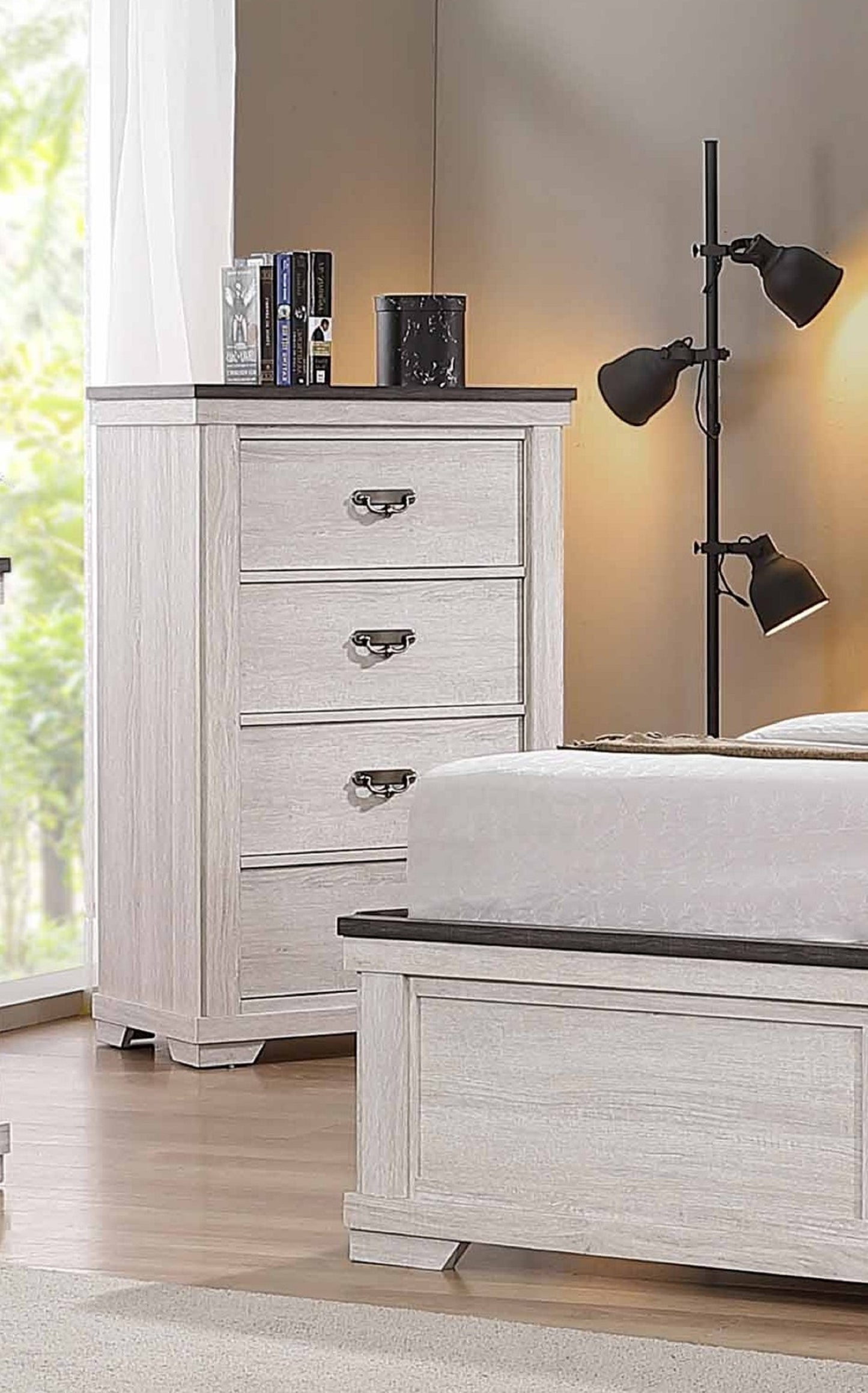 1pc Farmhouse Style Four Drawer Chest Beige Finish Rustic Bedroom Solid Wood Wooden Furniture