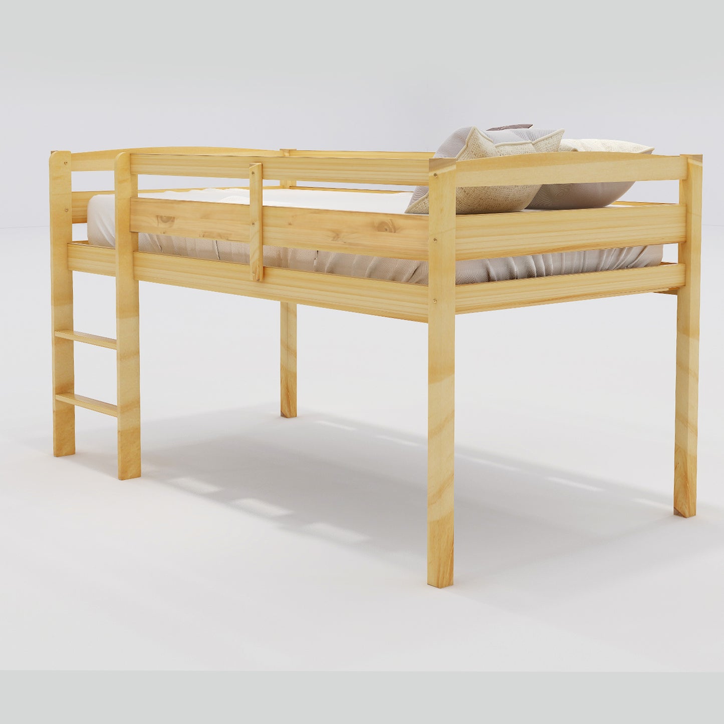 Twin Wood Loft Bed Low Loft Beds with Ladder,Twin,Walnut(OLD SKU :WF192082AAD)