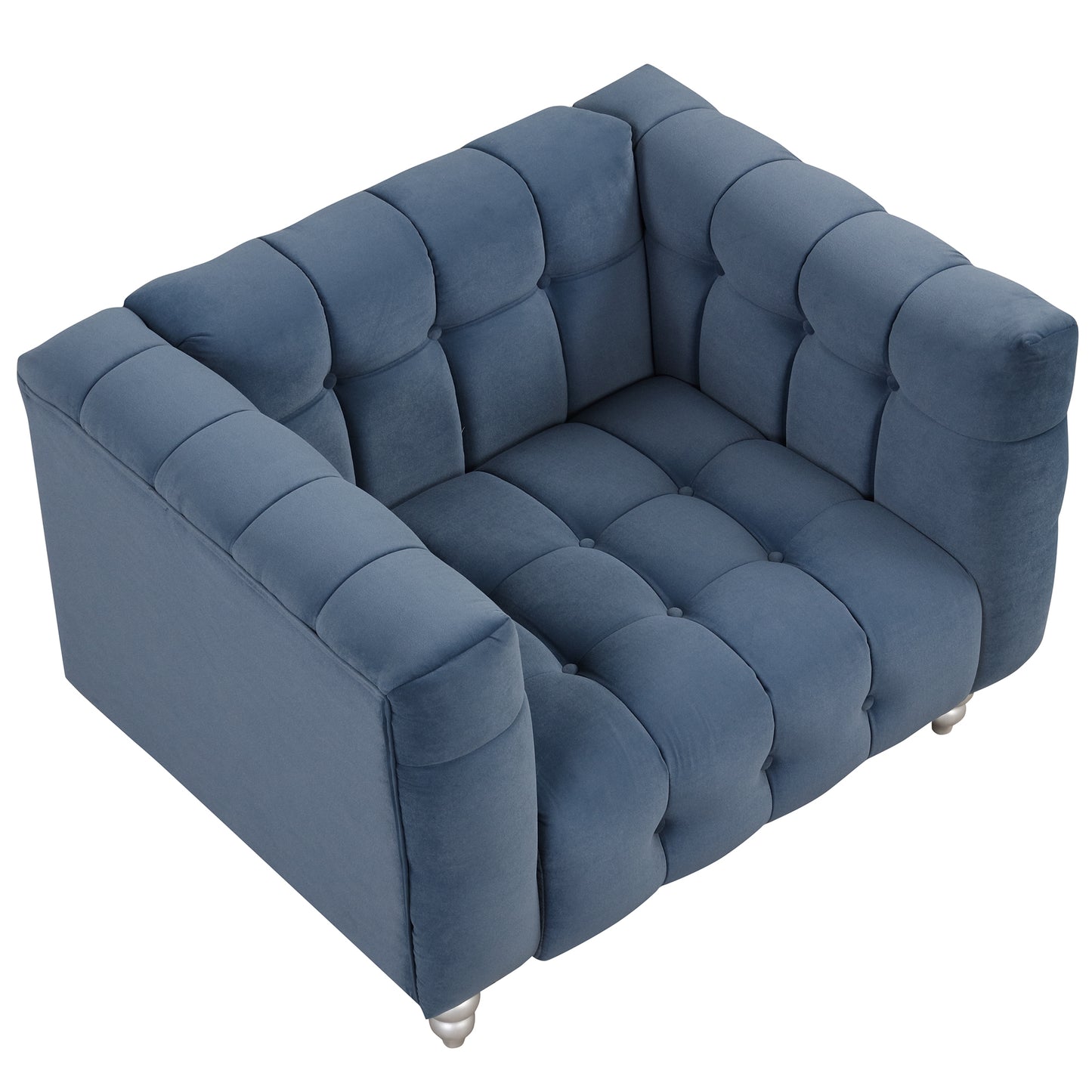 42" Modern Sofa Dutch Fluff Upholstered sofa with solid wood legs, buttoned tufted backrest,blue