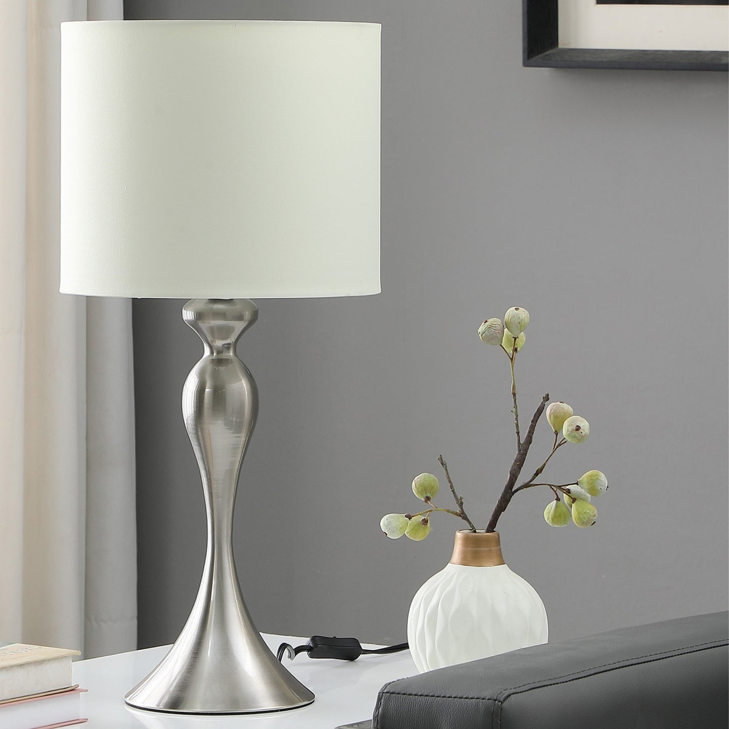 24.5" In Bailey Brushed Silver Modern Candlestick Metal Table Lamp