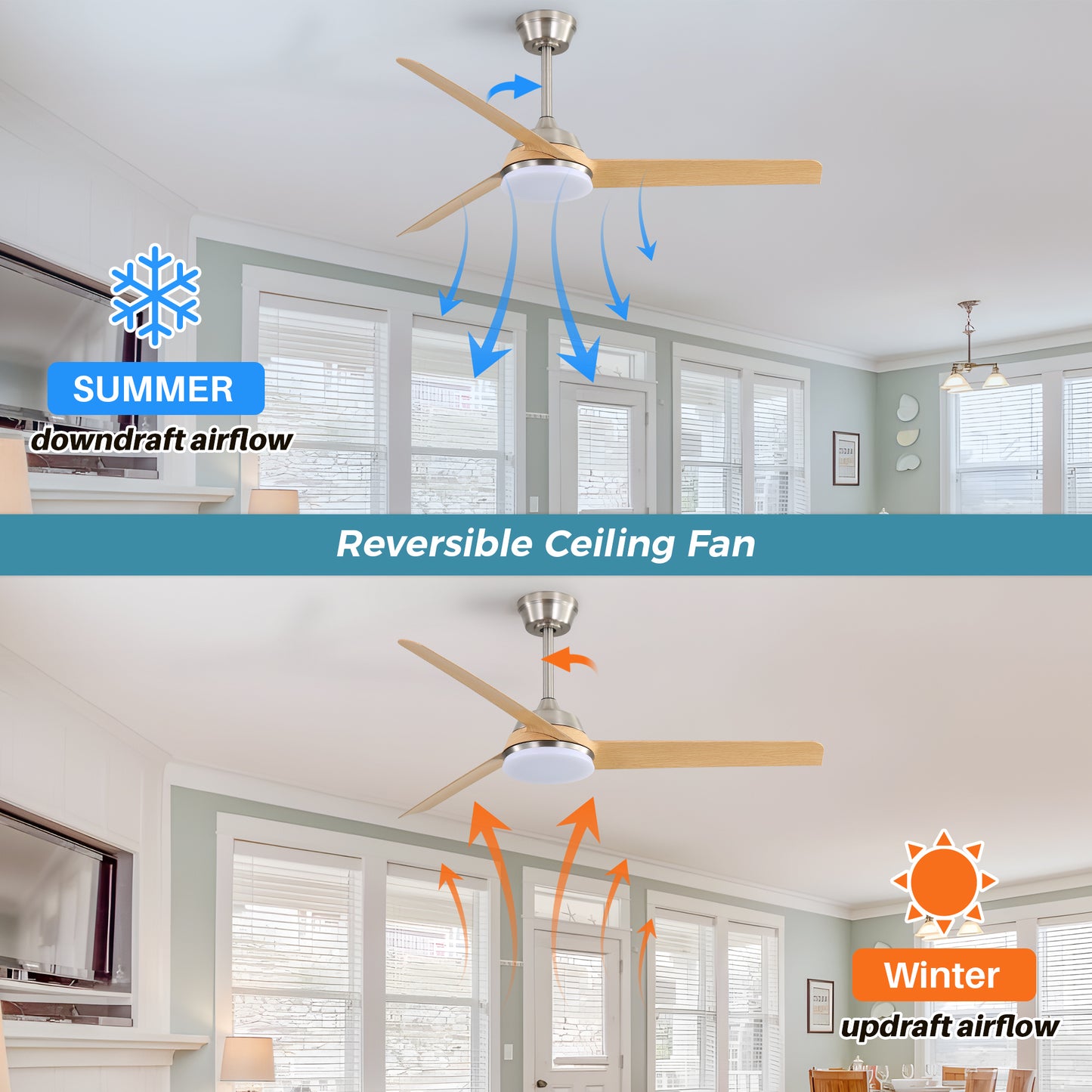 52 Inch Ceiling Fan with 22W LED Light and Remote Control 5 ABS Blades for Living Room