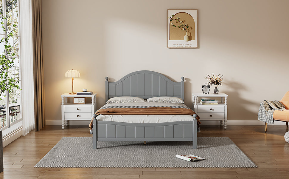 Traditional Concise Style Gray Solid Wood Platform Bed, No Need Box Spring, Queen