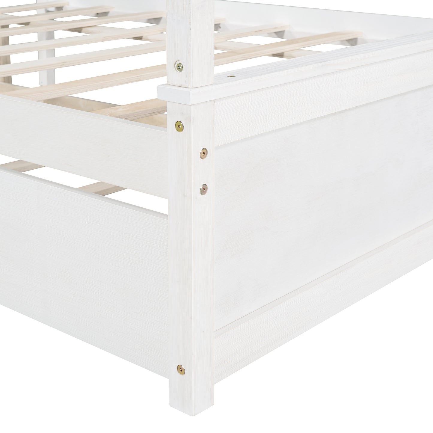 Wood Canopy Bed with Trundle Bed ,Full Size Canopy Platform bed With  Support Slats .No Box Spring Needed, Brushed White