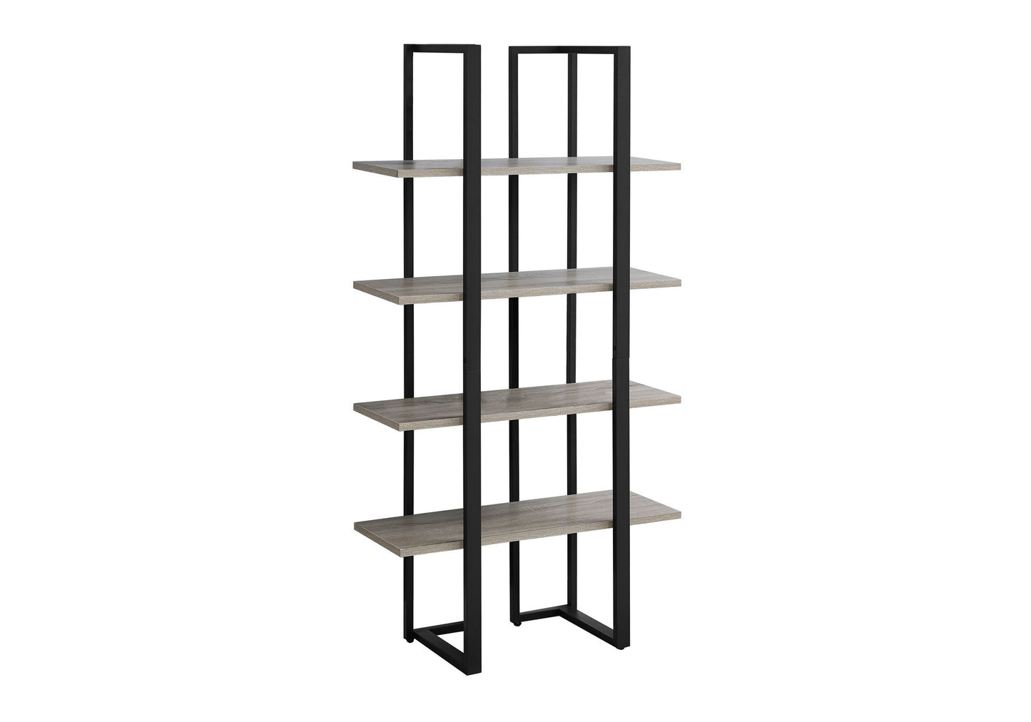 Bookshelf, Bookcase, Etagere, 4 Tier, 60"h, Office, Bedroom, Brown Laminate, Black Metal, Contemporary, Modern