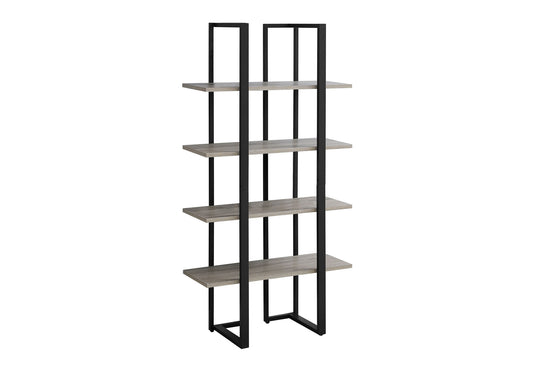Bookshelf, Bookcase, Etagere, 4 Tier, 60"h, Office, Bedroom, Brown Laminate, Black Metal, Contemporary, Modern