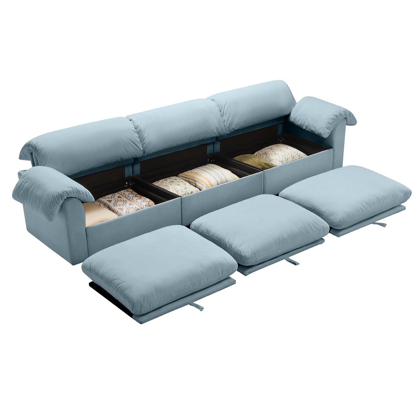 Extra Large 3 - Seat Modern Velvet Sofa With Storage Function Under Each Seat, Oversize Sofa Clould Like Deep Seat Couch with Comfortable Seat and Back Support, 3 Seater Sofa with Fluffy Armrest Pillo