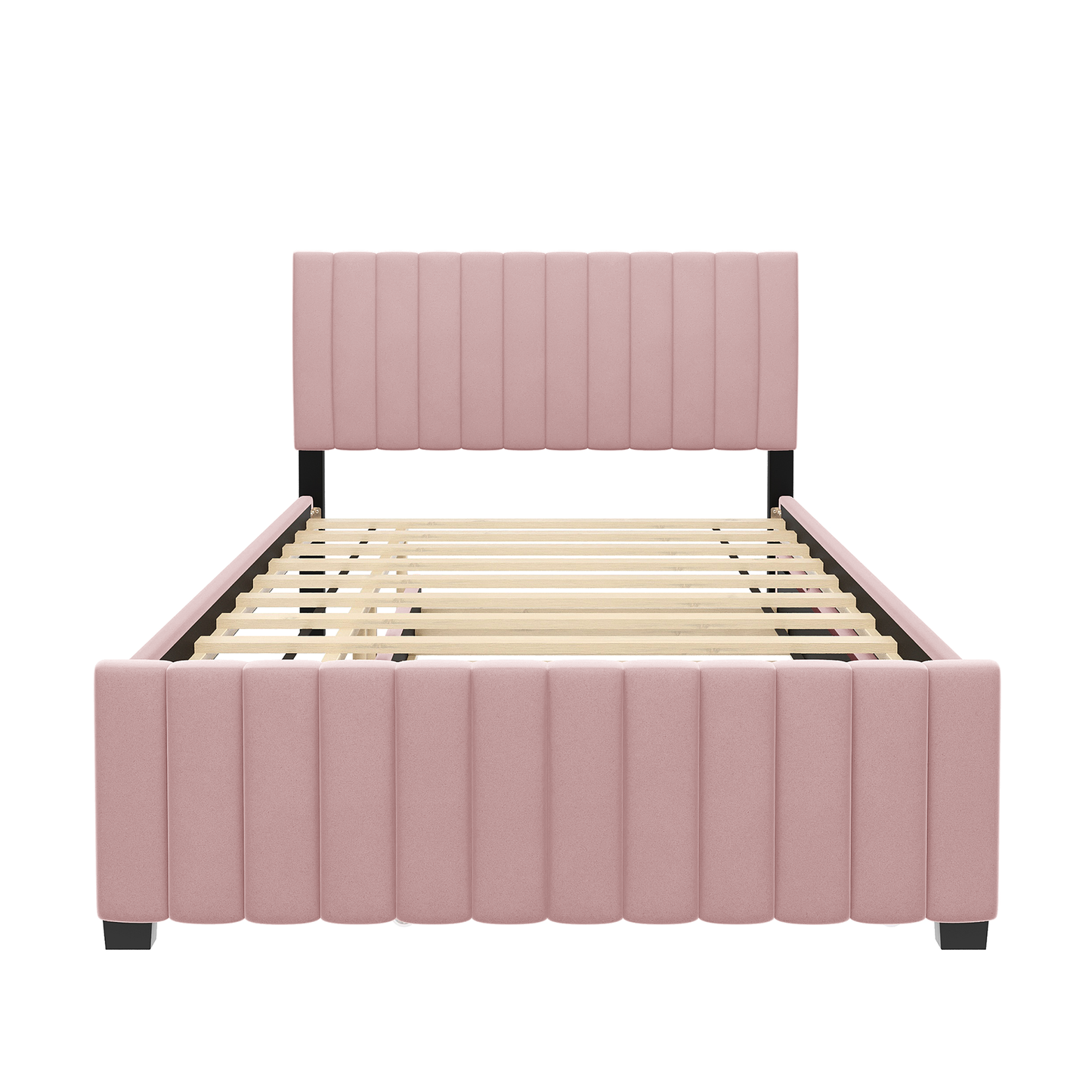 Full Size Velvet Upholstered Platform Bed with Twin Size Trundle, Pink