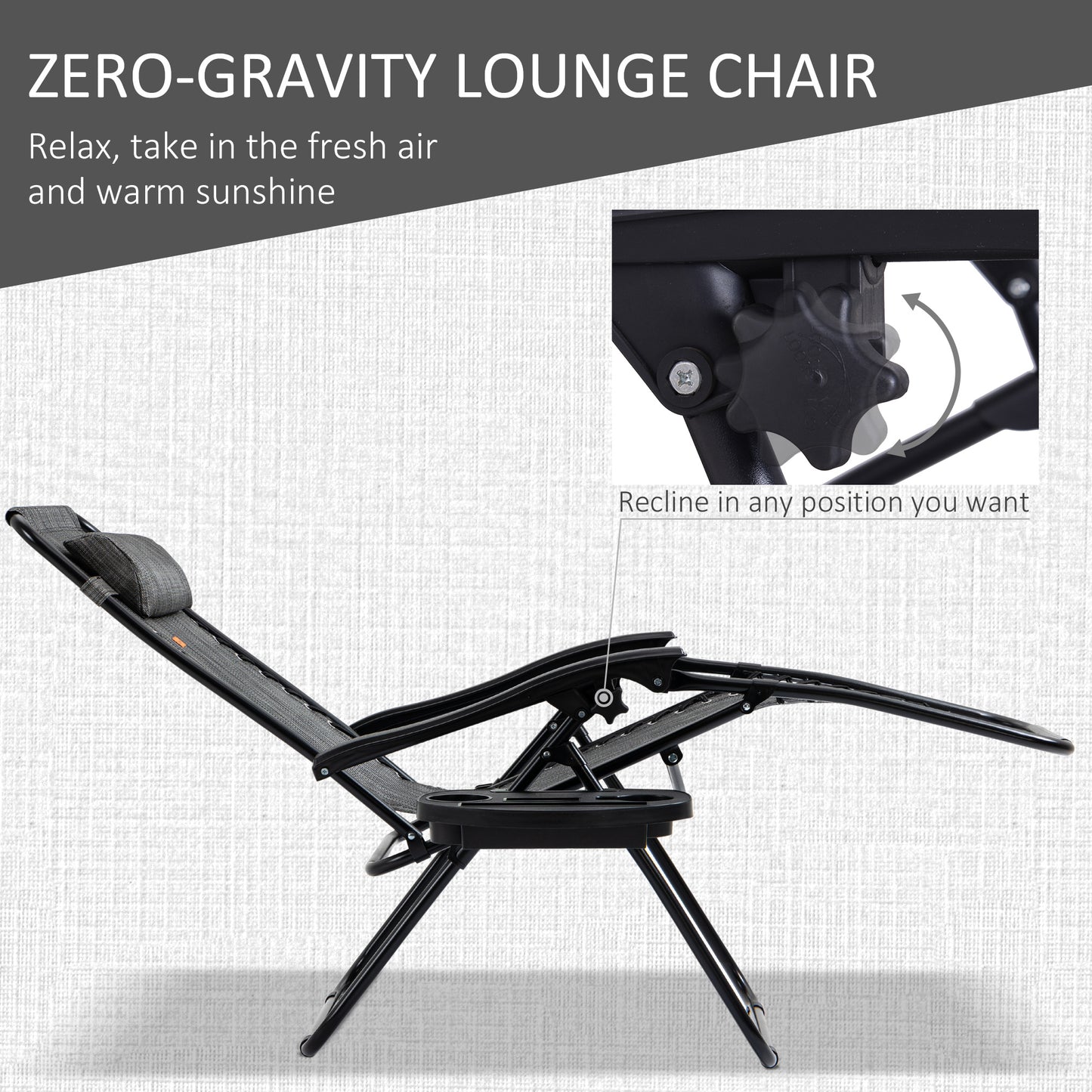 Outsunny Zero Gravity Chair Set with Side Table, Folding Reclining Chair with Cupholders & Pillows, Adjustable Lounge Chair for Pool, Backyard, Lawn, Beach, Gray