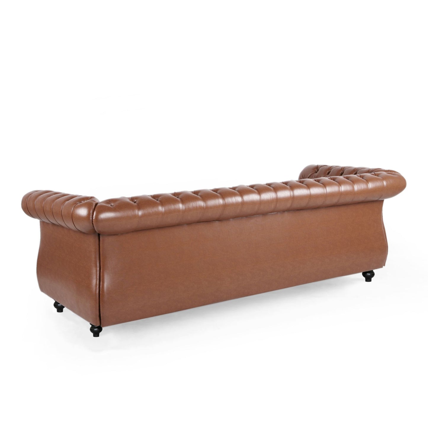 84.50'' Mid Century Cognac Brown 3-Seater Sofa, PU, Classic Retro Sofa with Rolled Arms – Modern, Elegant, and Comfortable Couch, Perfect for Living Room, Office, Bedroom, Primary Living Spaces