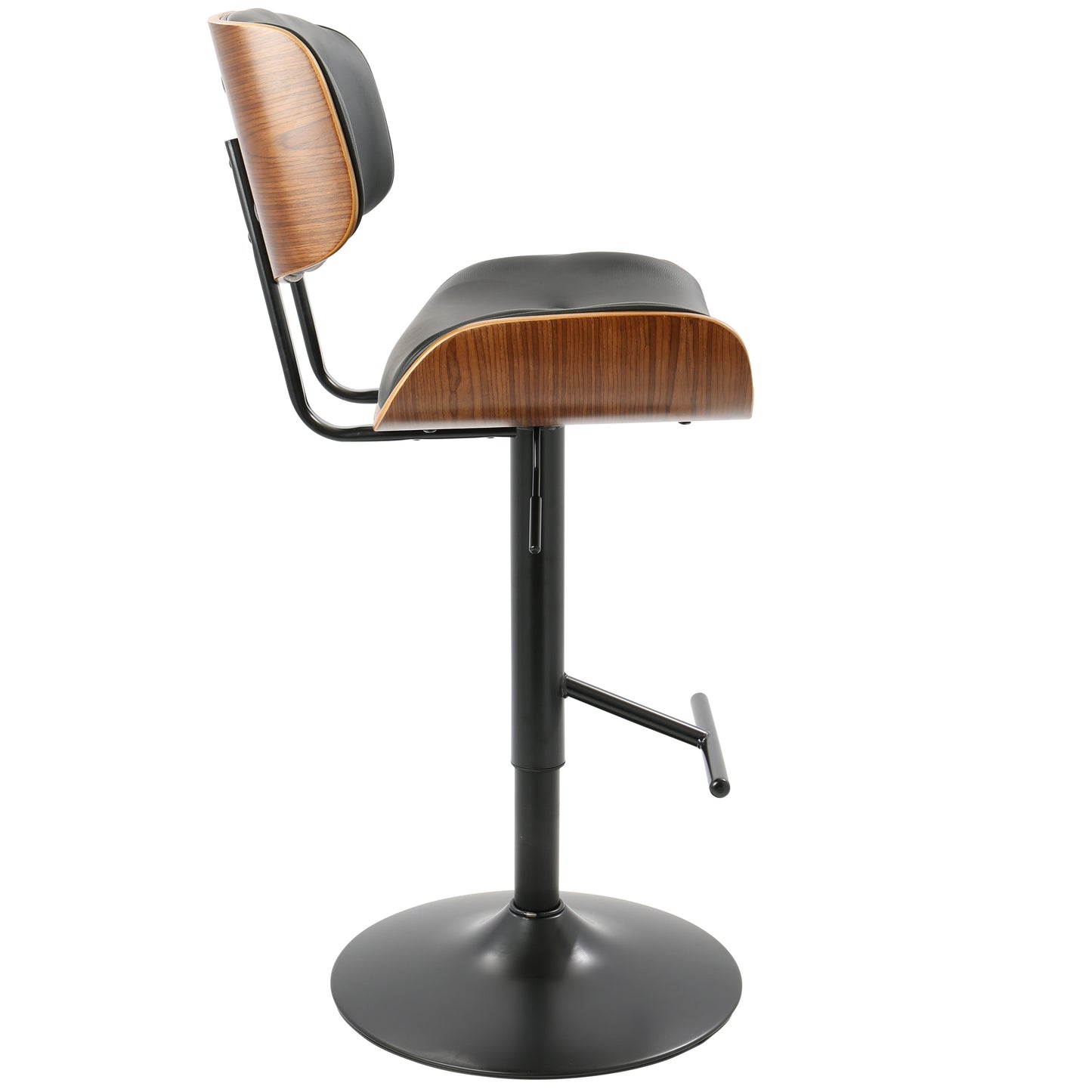 Lombardi Mid-Century Modern Adjustable Barstool in Walnut with Black Faux Leather by LumiSource