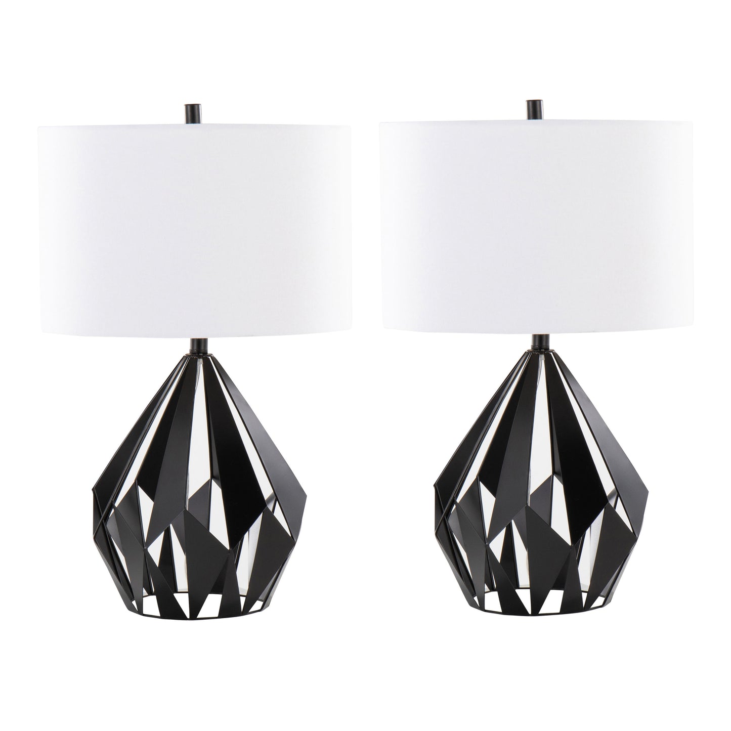 Geome Tri 28' Contemporary Metal Table Lamp in Matte Black Metal with White Linen Shade from Grandview Gallery by LumiSource - Set of 2