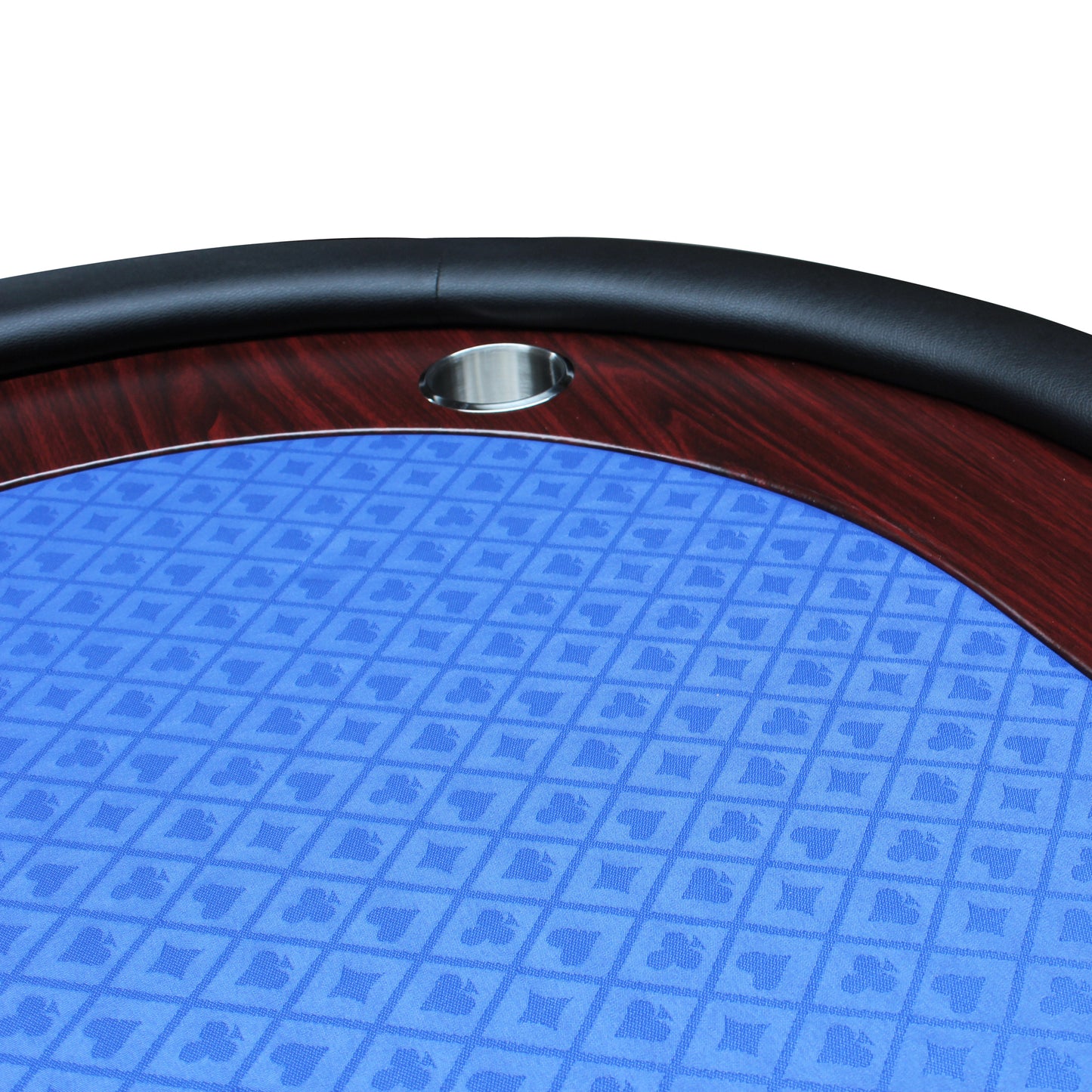 96" Light Series Foldable Poker Table with Wooden Racetrack Felt Stainless Legs Cup Holders Blue