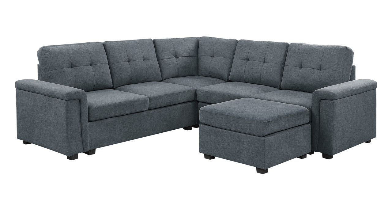 Isla 92.5" Gray Woven Fabric 6-Seater Sectional Sofa with Ottoman