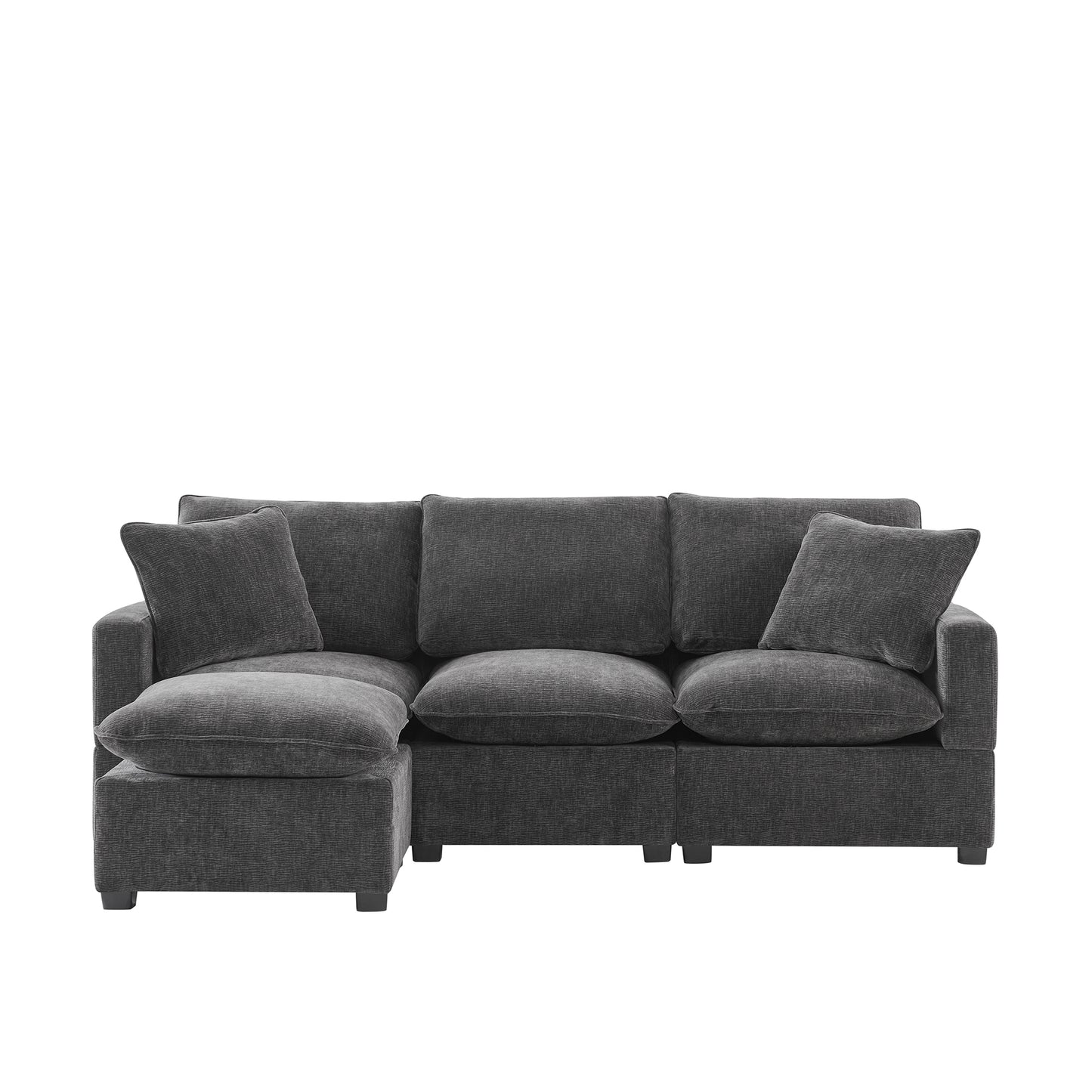 86*57" Modern Modular Sofa, 4 Seat Chenille Sectional Couch Set with 2 Pillows Included, Freely Combinable Indoor Funiture for Living Room, Apartment, Office, 2 Colors