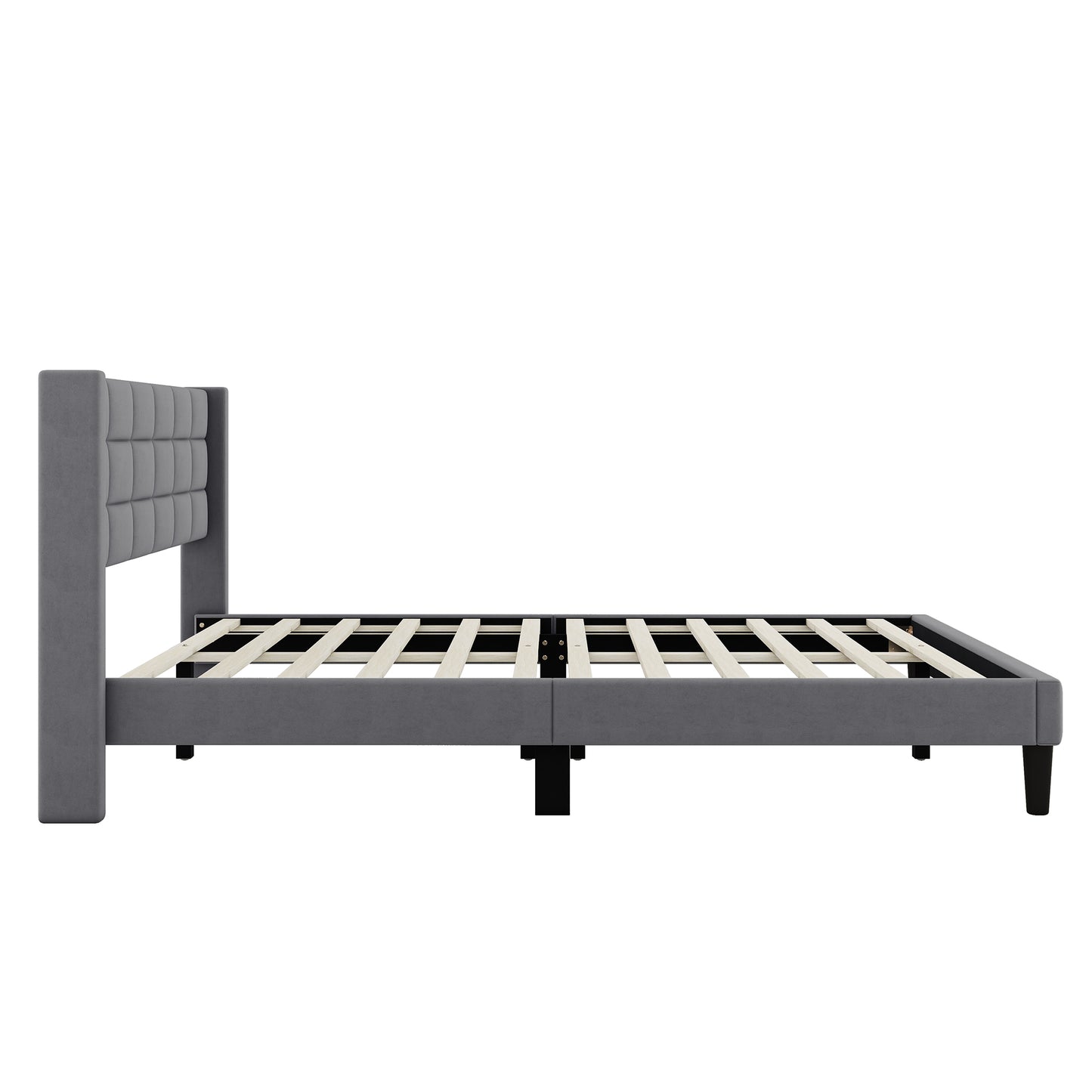 Queen Size Upholstered Platform Bed with Support Legs, Gray