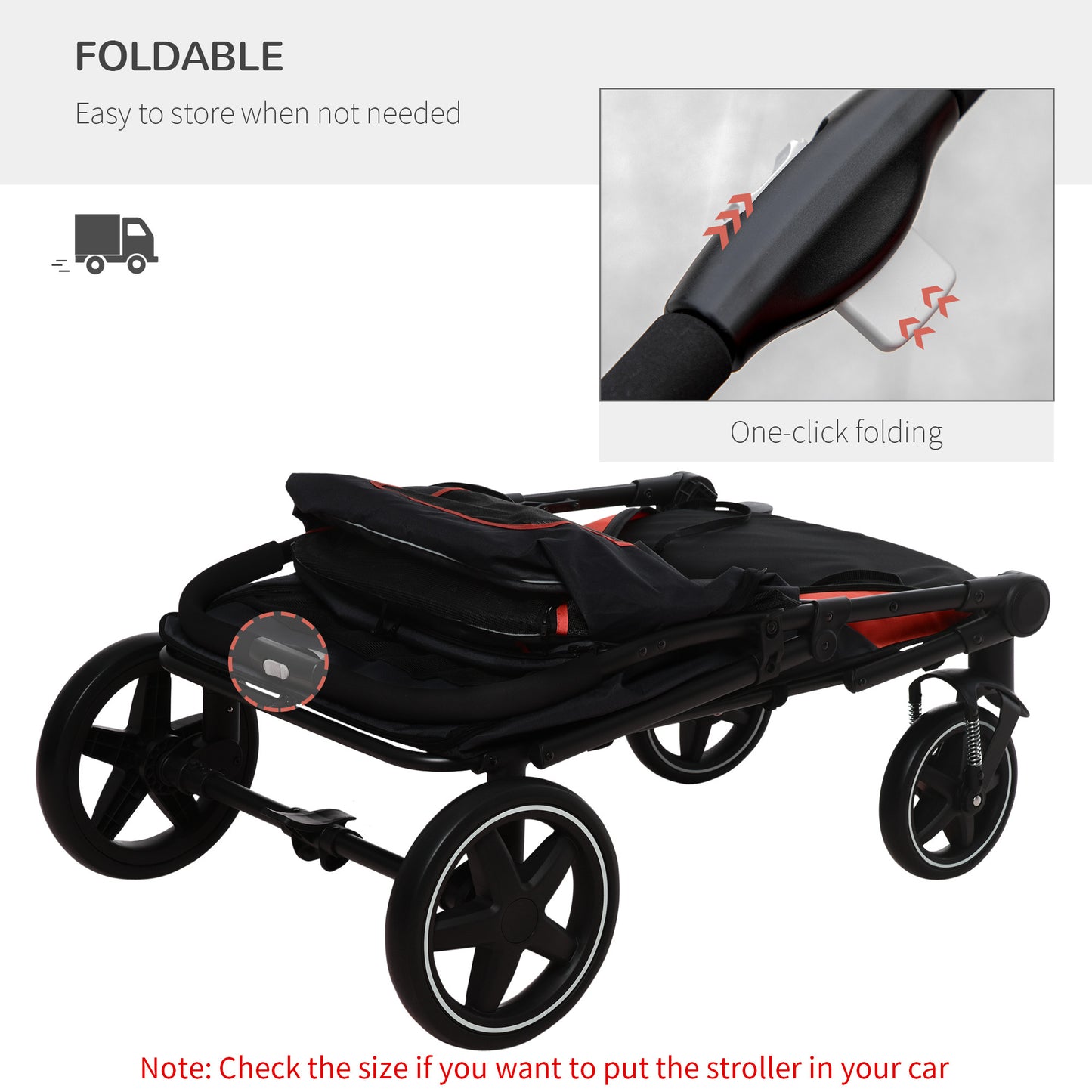 PawHut 1-Click Foldable Doggy Stroller for Medium Large Dogs, Pet Stroller with Storage, Smooth Ride with Shock Absorption, Mesh Window, Safety Leash, Big Dog Walking Stroller, Black