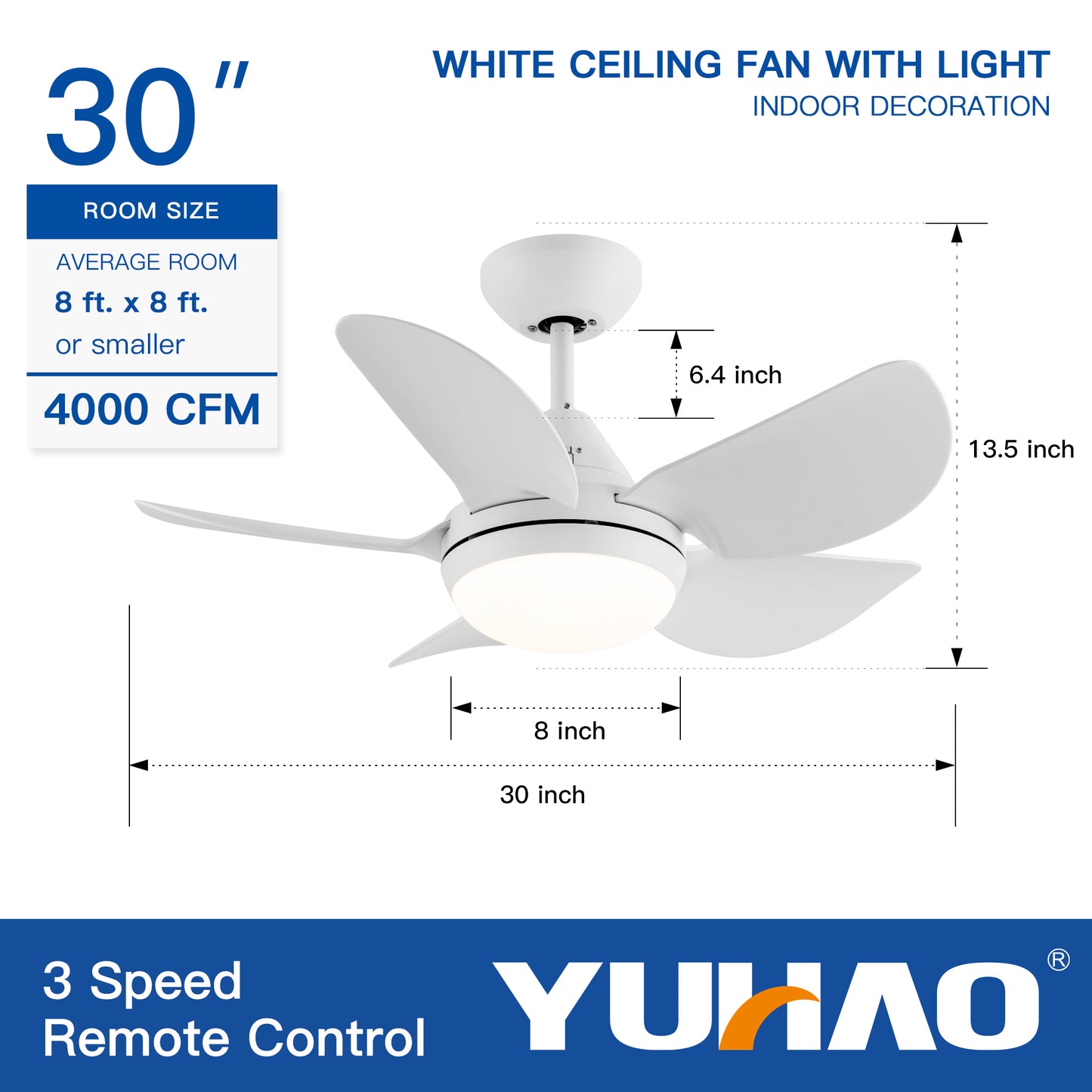 30 In Intergrated LED Ceiling Fan Lighting with White ABS Blade