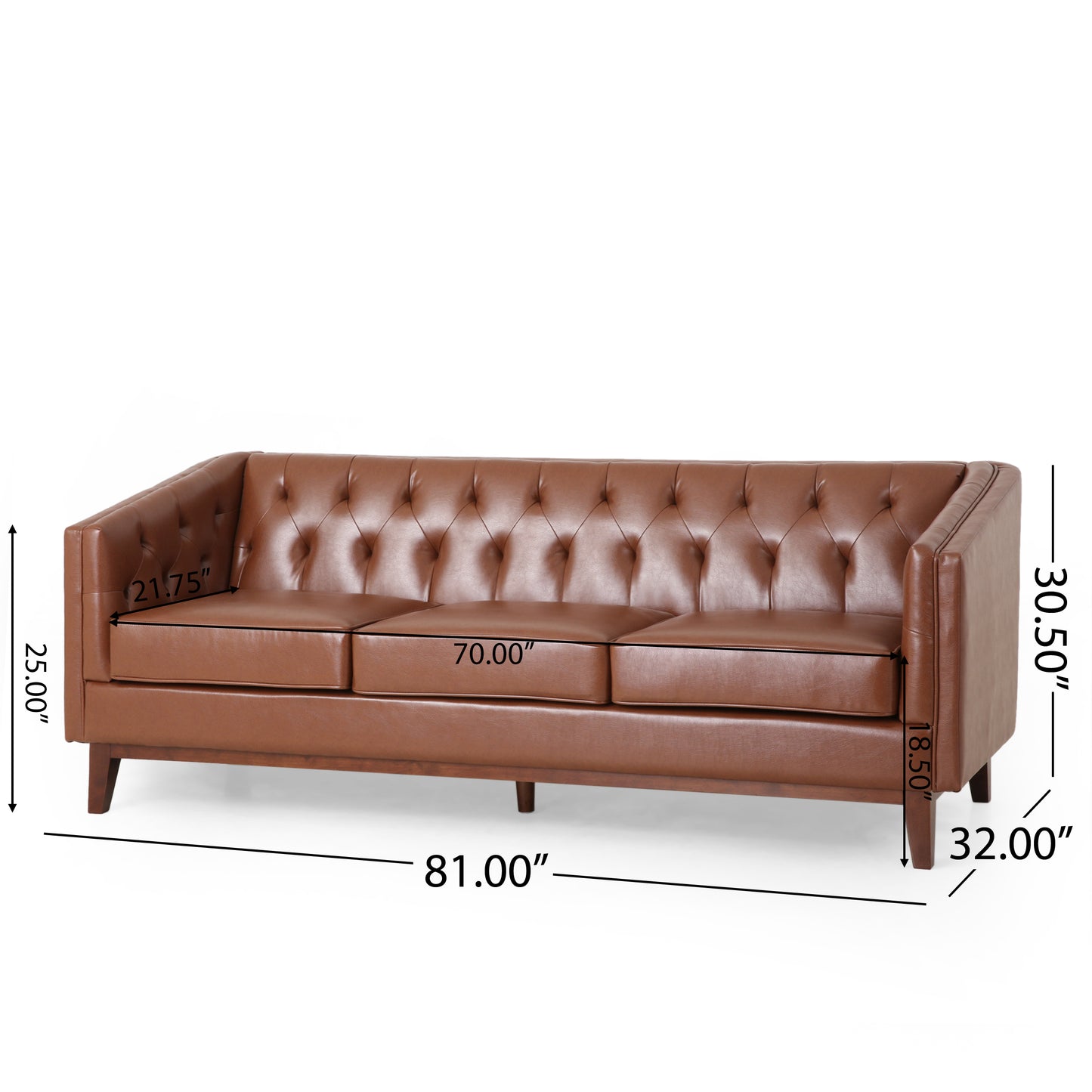 Mirod 81'' PU Sofa,Tufted Back,Solid Wood legs,Living Room and Study