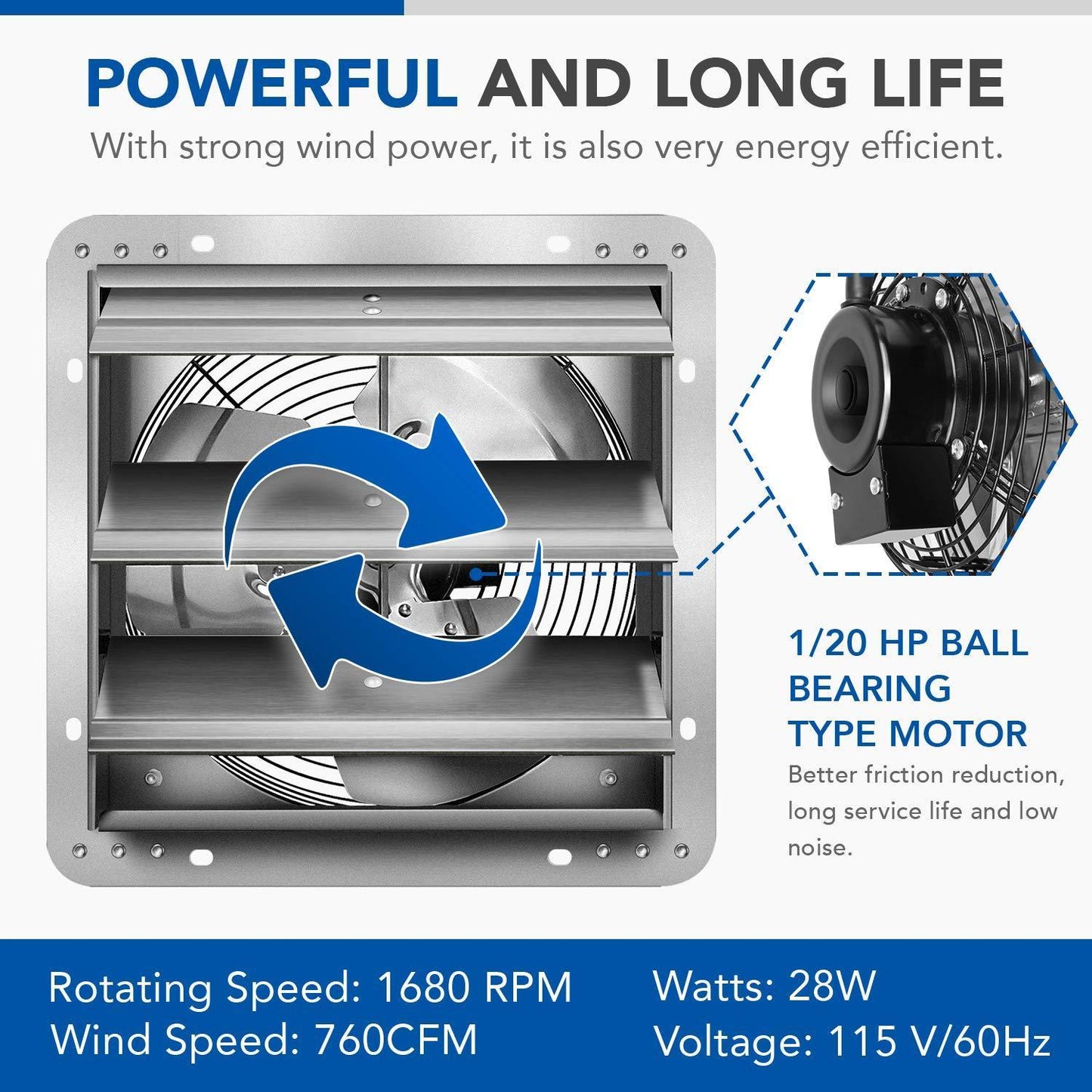 iPower 7 Inch Shutter Exhaust Fan Aluminum with Speed Controller and Power Cord Kit ,High Speed, 1680 RPM, 760 CFM, Silver