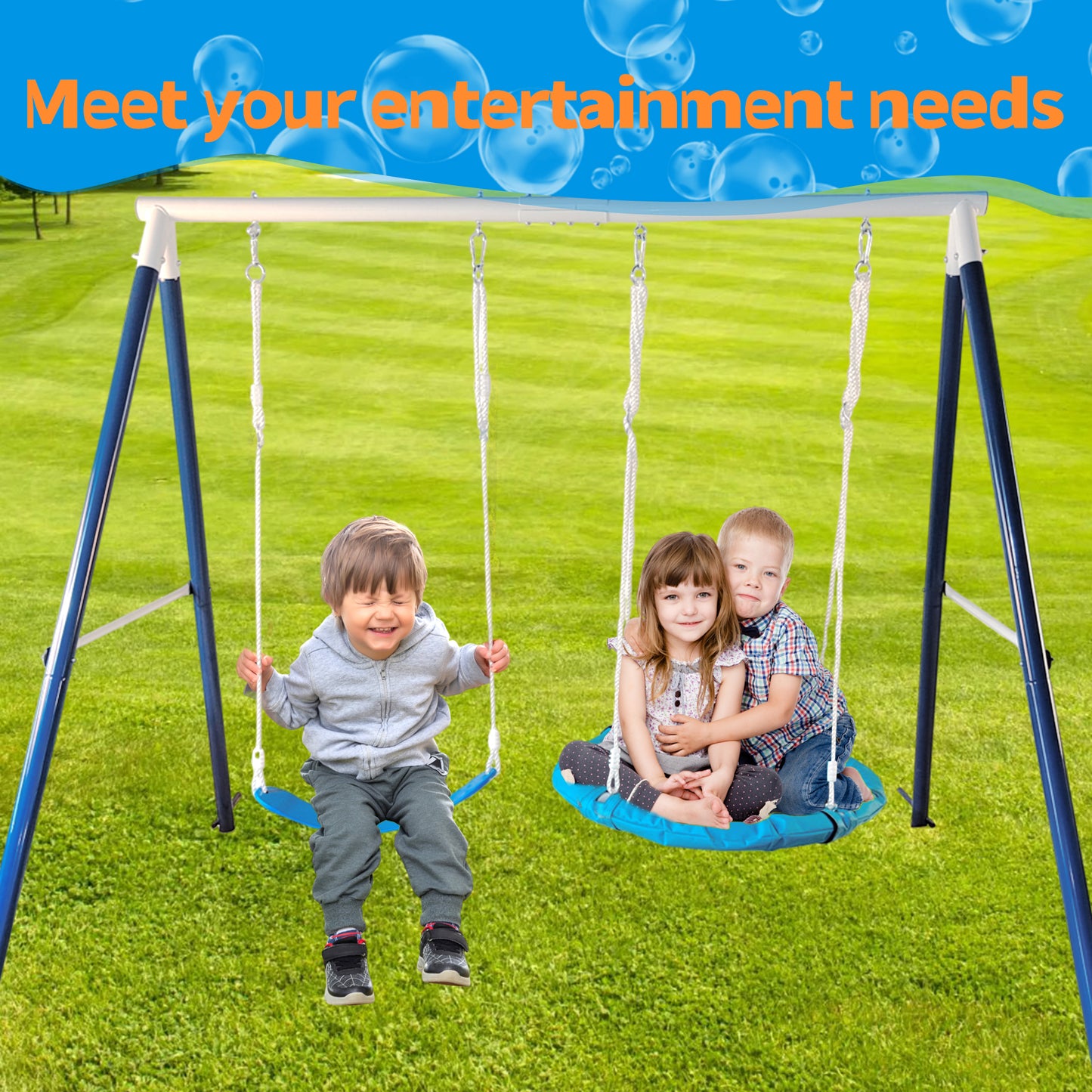 Kids Metal Swing Set for Backyard Outdoor Playground Two Functional Swing Set For Kids Outdoor Equipment