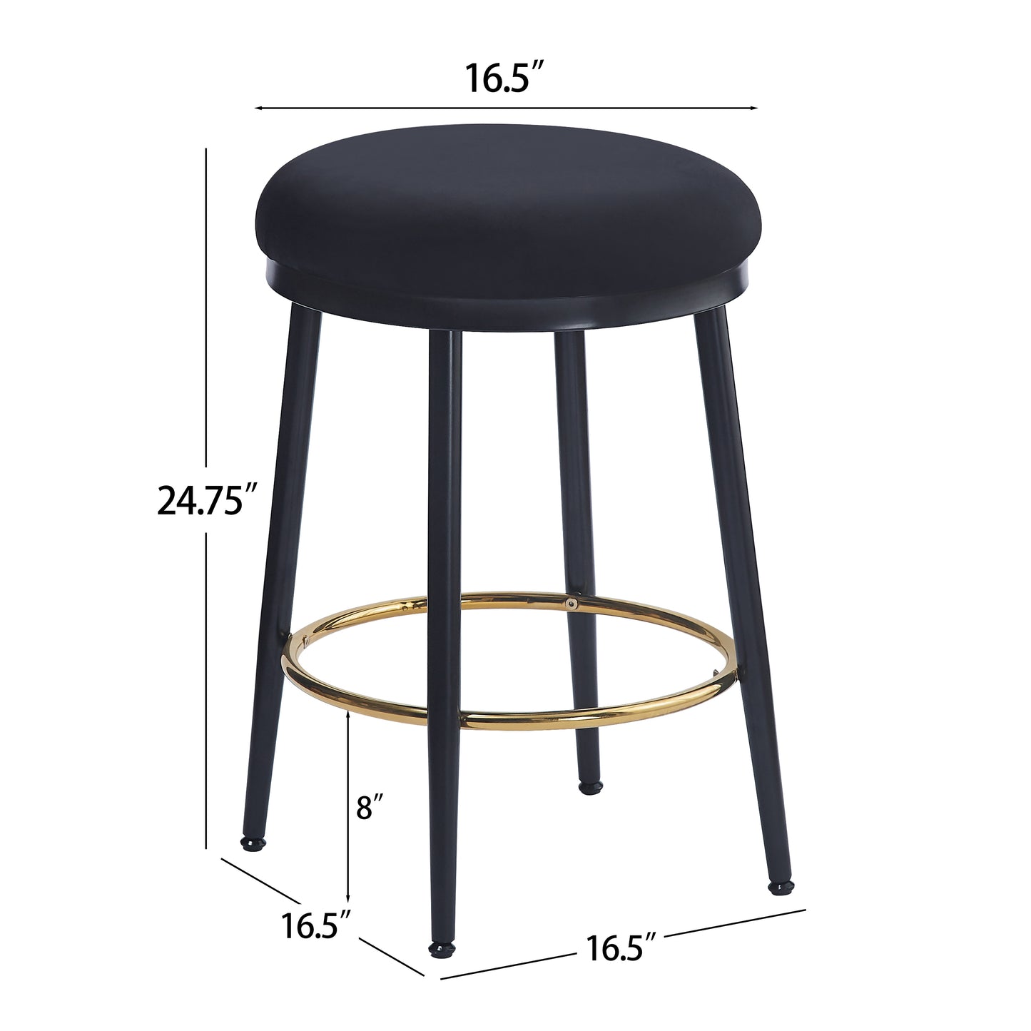 24.75'' Modern Counter Stools Set of 2,Black Counter Stools with iron Frame,Sponge cushion,Footrest,suitable for Kitchen/Bedroom/Dining Room