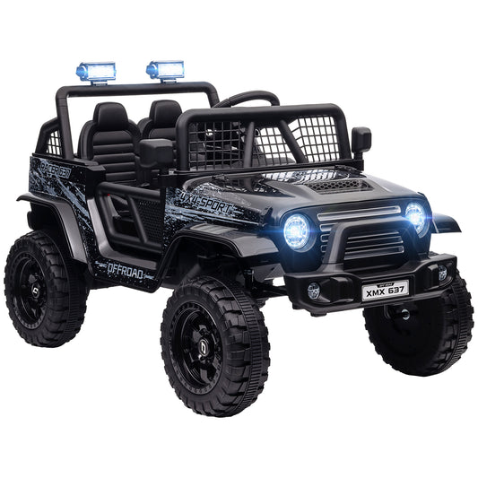 Qaba 12V Ride on Truck, Battery Powered Kids Electric Car with Parent Remote, 4 Suspension Wheels, 3 MPH Max Speed, Music, Horn & LED Lights for Ages 3-6 Years Old, Black