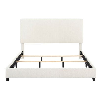 Queen Size White Boucle Upholstered Platform Bed