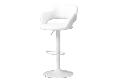 Bar Stool, Swivel, Bar Height, Adjustable, White Metal, Leather Look, Contemporary, Modern