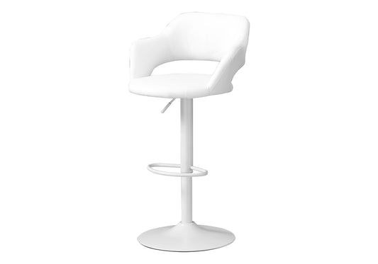 Bar Stool, Swivel, Bar Height, Adjustable, White Metal, Leather Look, Contemporary, Modern