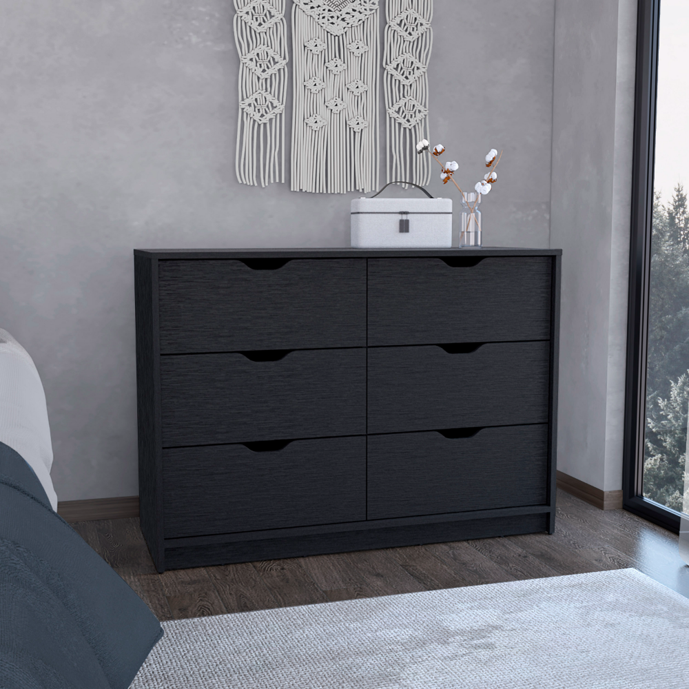 Basilea 4 Drawers Double Dresser with 2 pull down Cabinets Black