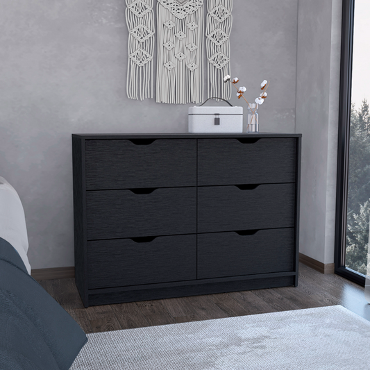 Basilea 4 Drawers Double Dresser with 2 pull down Cabinets Black