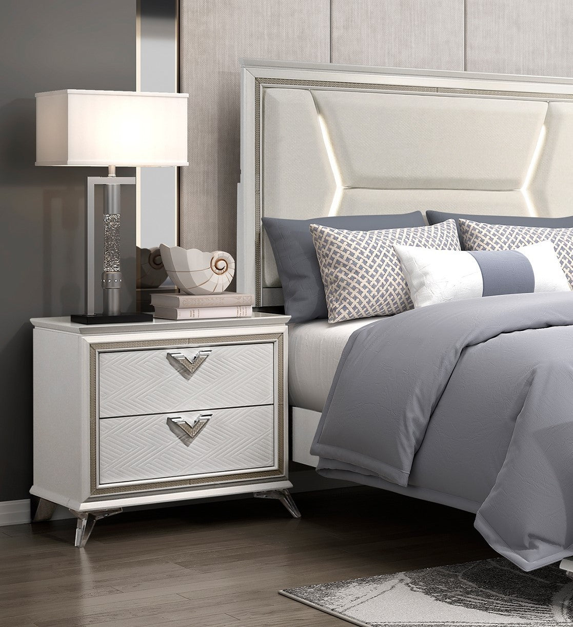 Antique White Finish Nightstand 2-Drawers Storage Modern Luxury Bedroom Furniture 1pc