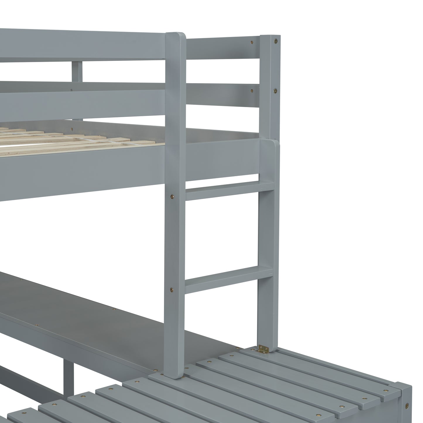 Full Size High Loft Bed with Built-in Desk, Ladder Platform, Ladders, Guardrails ,Grey