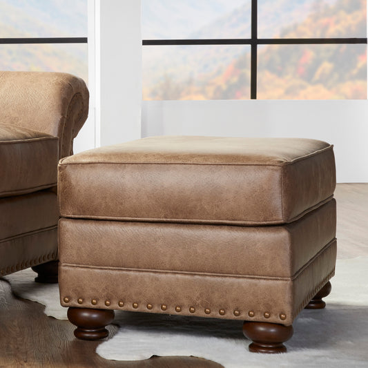 Leinster Faux Leather Ottoman with Antique Bronze Nailheads