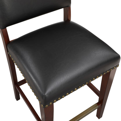 Danbers Stationary Faux Leather Brown Counter Stool with Nail Heads