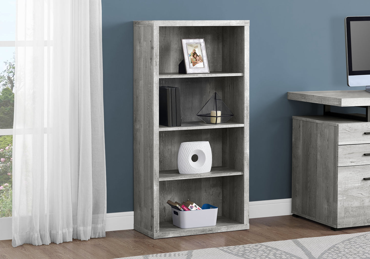 Bookshelf, Bookcase, Etagere, 5 Tier, 48"h, Office, Bedroom, Grey Laminate, Contemporary, Modern
