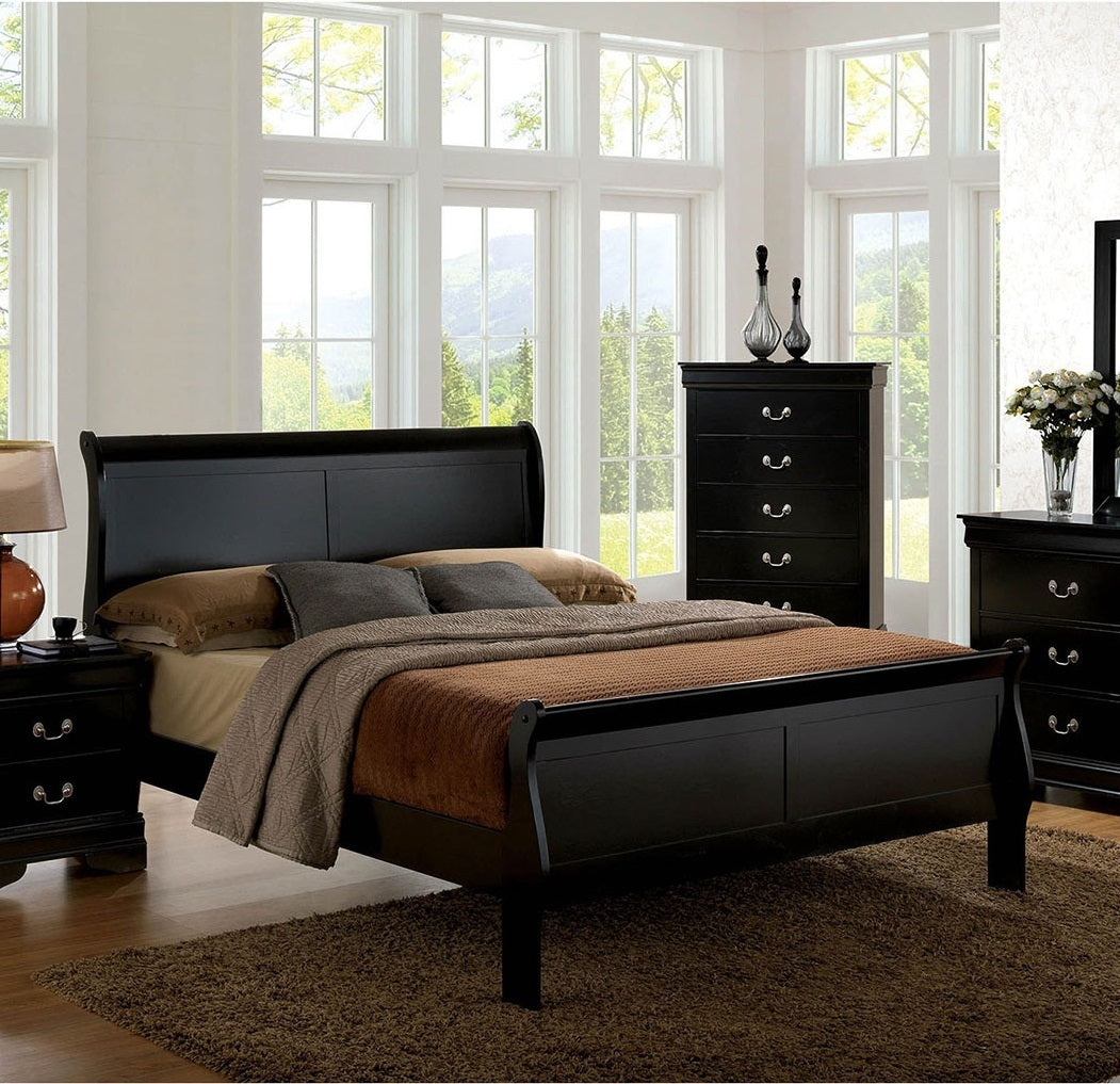 Twin Size Bed Black Louis Phillipe Solidwood 1pc Bed Bedroom Sleigh Bed