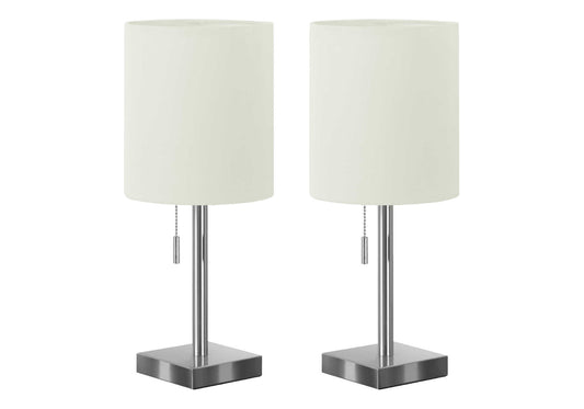 Lighting, Set Of 2, 17'h, Table Lamp, Usb Port Included, Nickel Metal, Ivory / Cream Shade, Contemporary