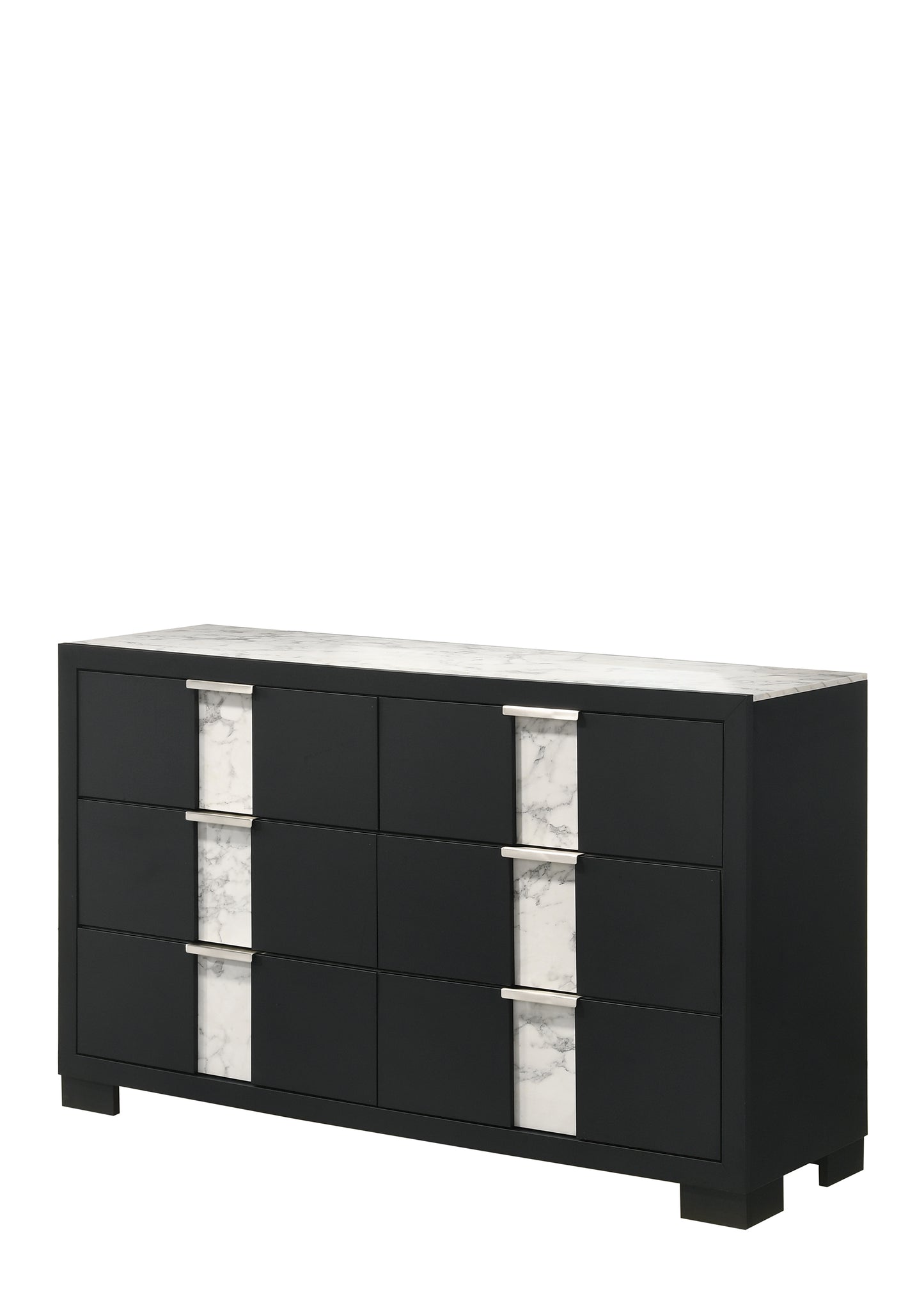 1pc Contemporary Dresser Six Drawers Metal knobs Black White Finish Bedroom Wooden Furniture