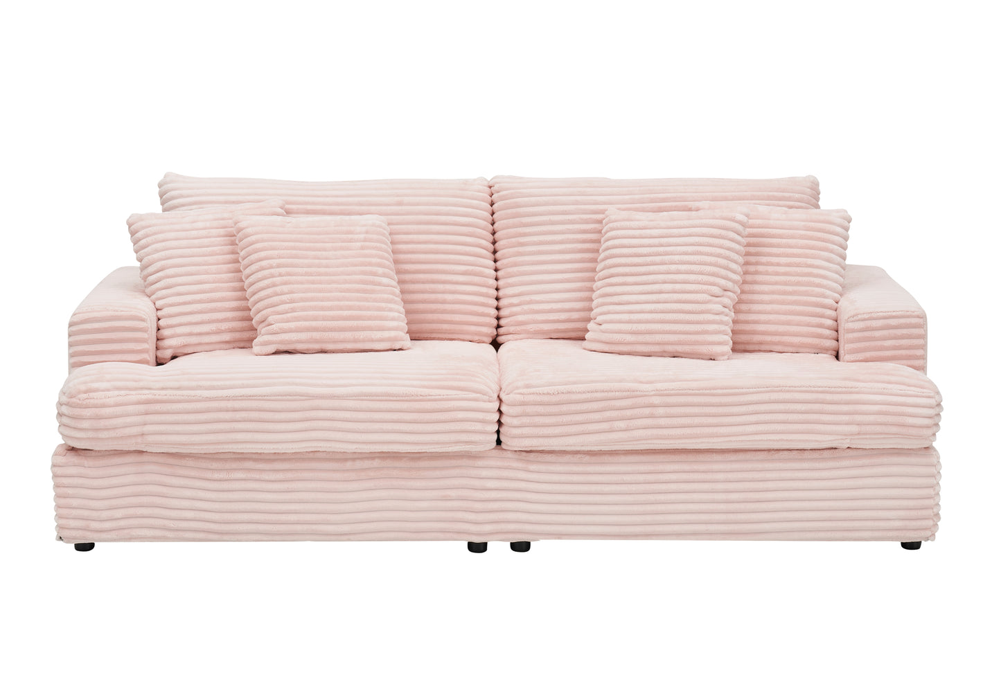 79.3 inches long,  Corduroy Sofa, with 4 Matching Toss Pillows Sleek Design Spacious and Comfortable 3 Seater Couch for Modern Living Room,PINK