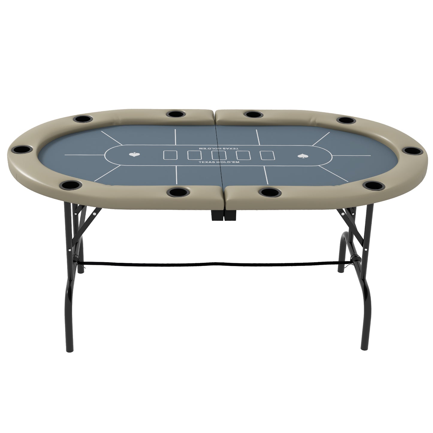 Soozier Poker Table Foldable, 70" Oval Blackjack Casino Texas Holdem Poker Game Table for 10 Players with Cup Holders, Blue and Brown